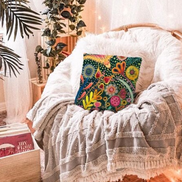 Boho Floral Print Plants Pillow Cover 2 Pack Set - Picture 4 of 6